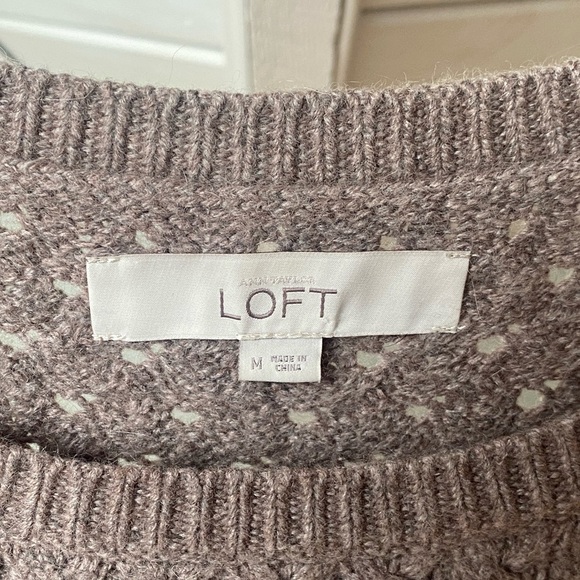Ann Taylor LOFT Brown Taupe Wool Blend Cable Knit Pullover Sweater M - Picture 3 of 10